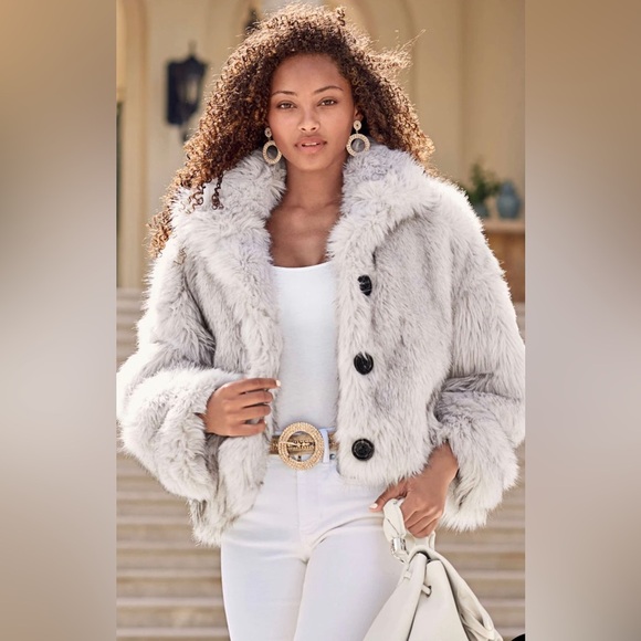 Elegant Gray Faux Fur Jacket size Small NWOT - Picture 4 of 16